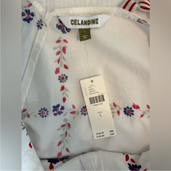 Anthropologie Celandine Plunge-neck Drop-waist Cotton midi Dress, Large NWT - Picture 4 of 7